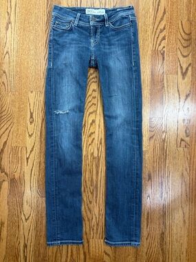 BKE Addison Low-Rise Straight Jeans Distressed Tullis Dark Blue Wash sz 25